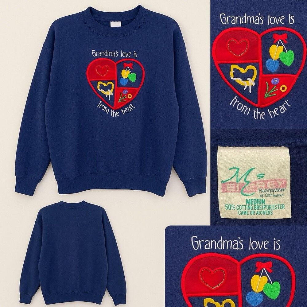 Vintage 90s Grandma Sweatshirt – “Grandma’s Love Is From the Heart” Embroidered